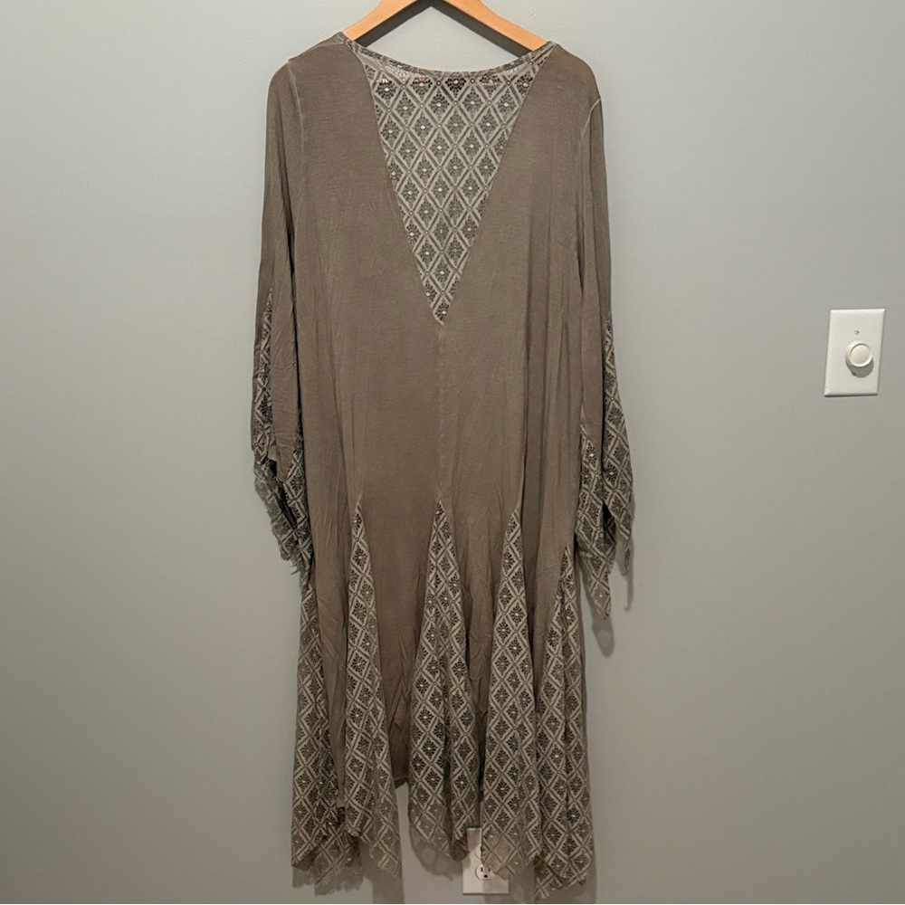 POL Beige Lace Detail Duster Robe